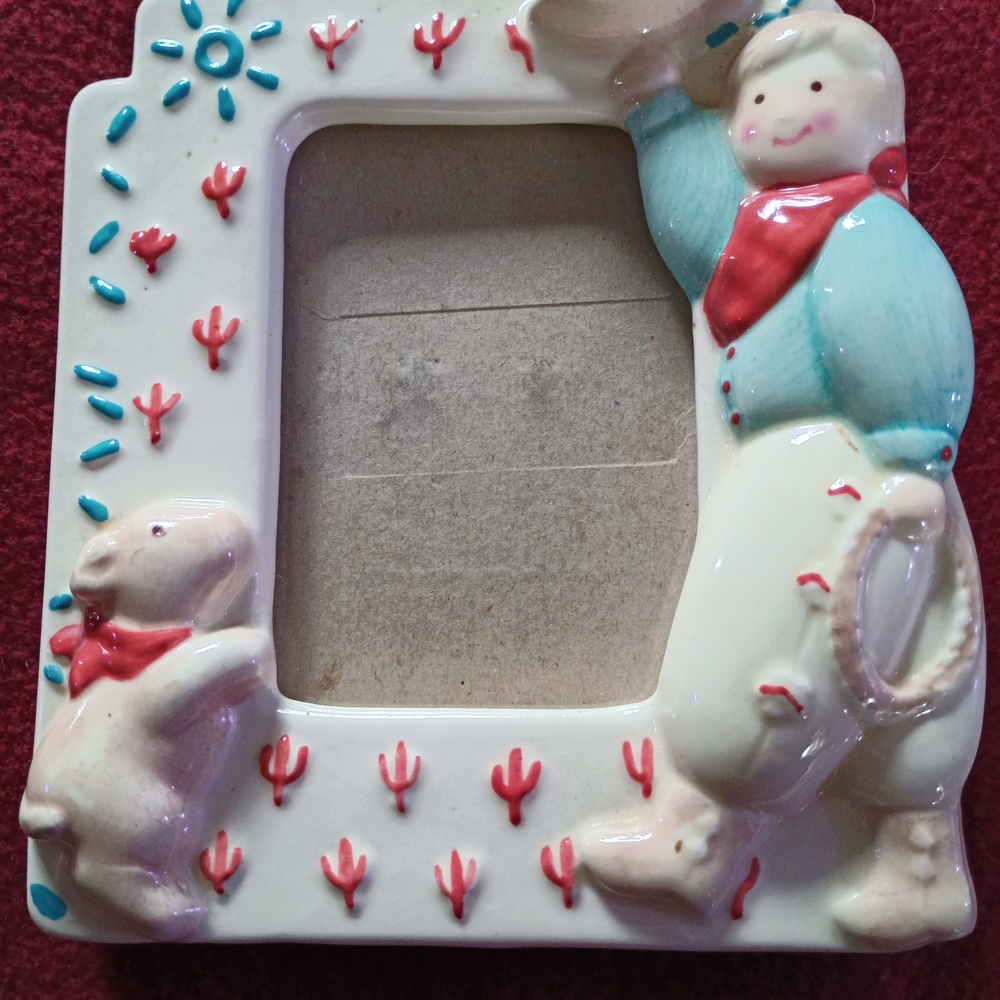 Cowboy and Dog Ceramic Picture Frame
